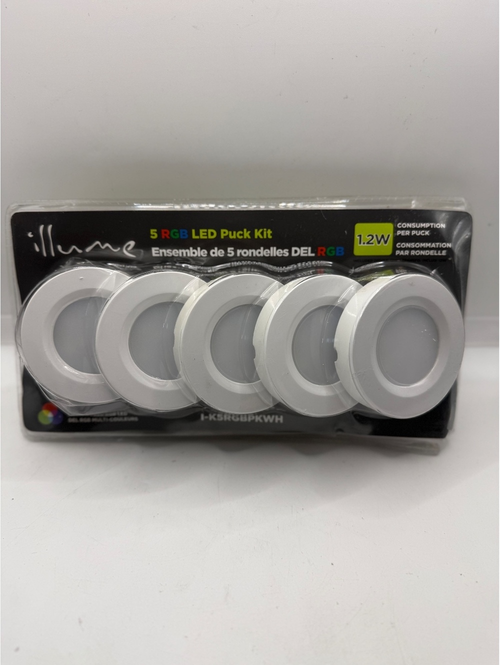 Illume 5 RGB LED Puck Light Kit Under Cabinet Lighting Multi-Color I-K5RGBPKWH